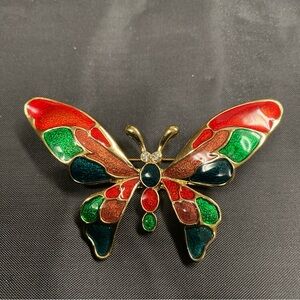 Vintage Beautiful Multicolor Enamel Gold Tone BUTTERFLY Brooch Pin